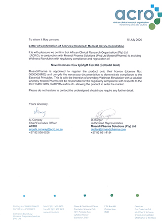 lettre de confirmation de l'organisation africaine de recherche clinique